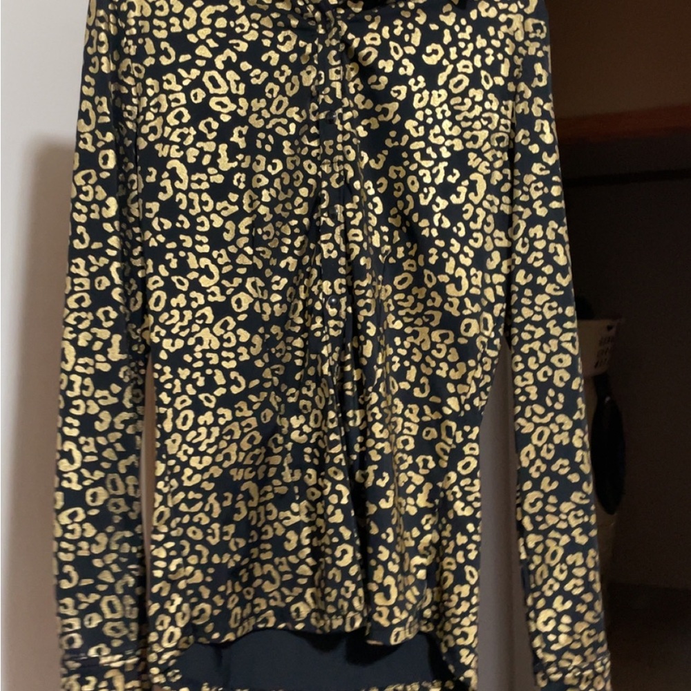 Black and Gold Button Down Shirt with Dress Collar